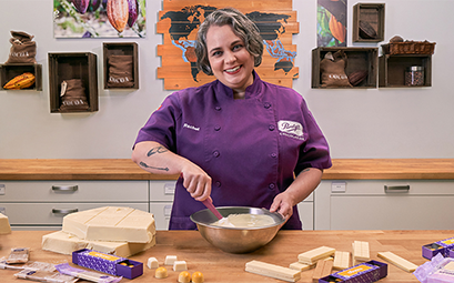 Rachel McKinley baking with white chocolate