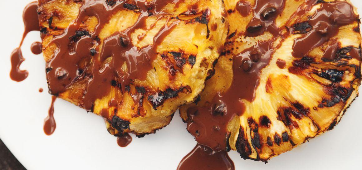 Grilled Pineapple with Tequila Chili Pepper Chocolate Sauce