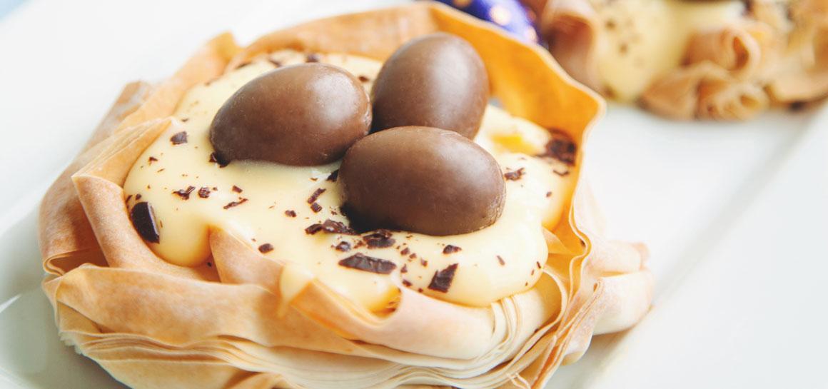 White Chocolate Custard Easter Egg Nests