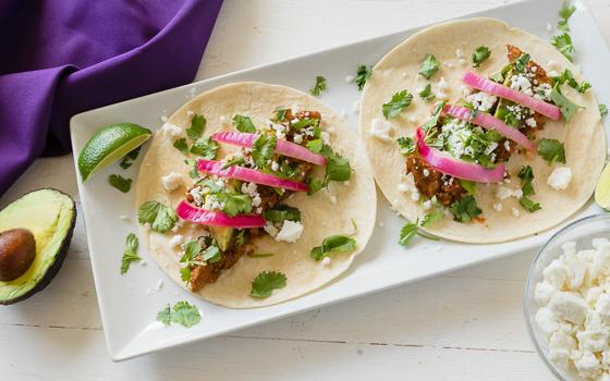 Chicken Tacos with Pickled Onions and Mole Sauce