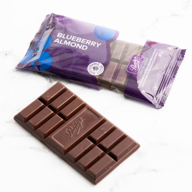 70% Dark Chocolate Blueberry Almond Bar, 60 g